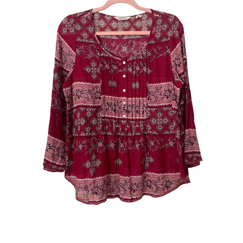 Denim & Supply Ralph Lauren Top Medium Red Floral Pintuck Cotton Boho Western